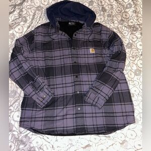 Carhartt Mens Hooded Plaid Jacket - Grey and Black